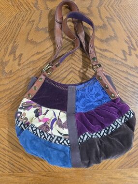 Lucky Brand Bohemian Patchwork Purple Velvet Shoulder Bag